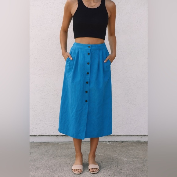 Lucia Women’s Vintage Teal A Line Midi Skirt with Pockets size 12 - Picture 1 of 10